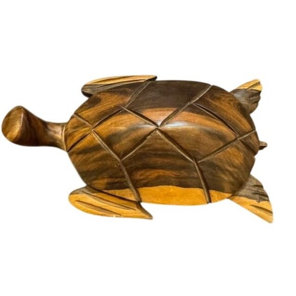 Hand-Carved Wooden Turtle Figurine Decorative Accent For Home Or Office - Picture 1 of 8